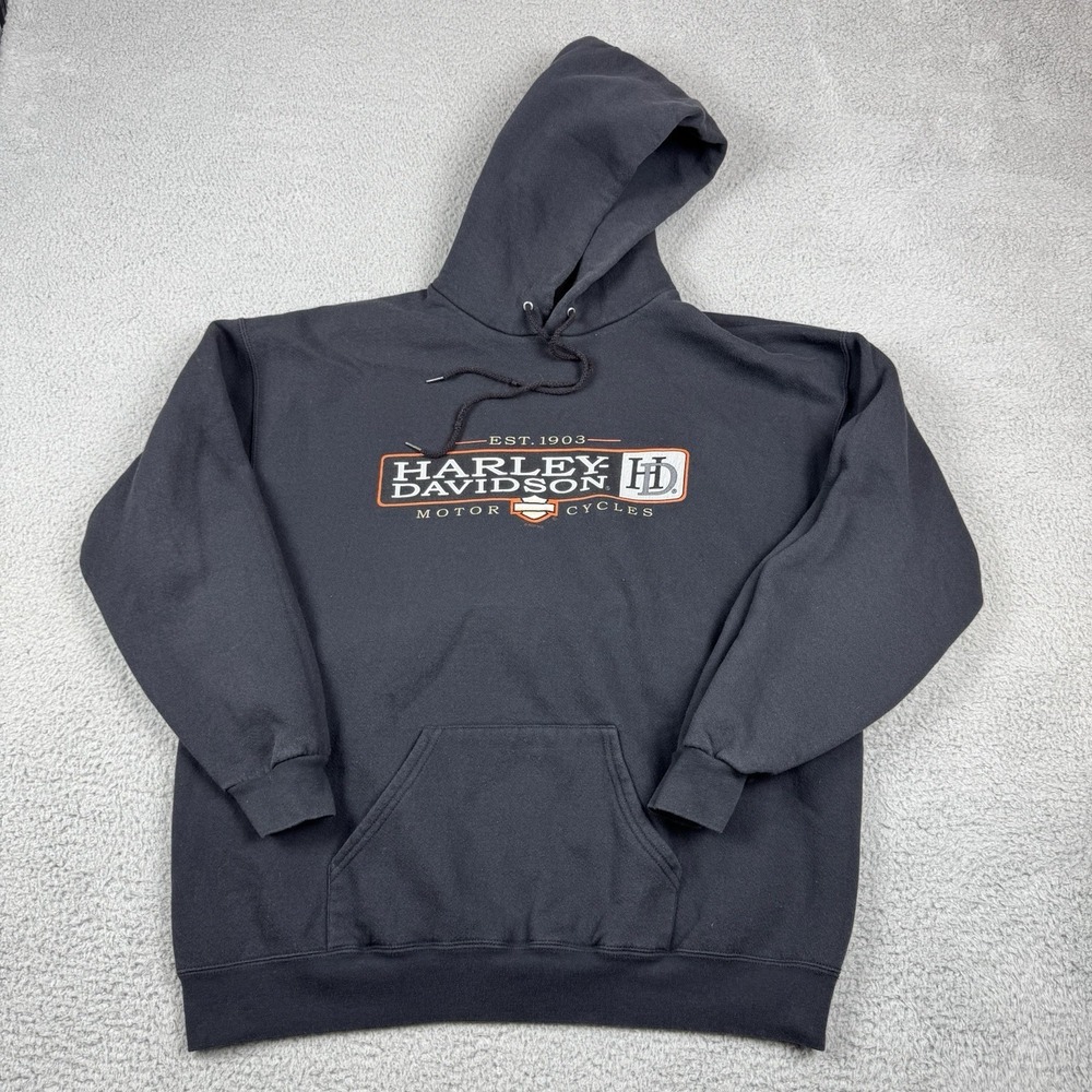 Vintage Harley Davidson Hoodie Mens XL Black Pullover Sweatshirt Y2K Biker